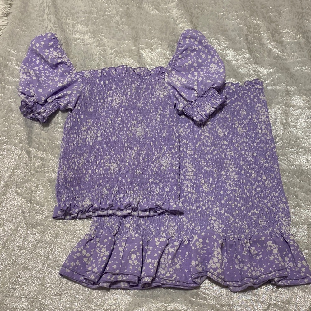 Floral shirt, and skirt two-piece set